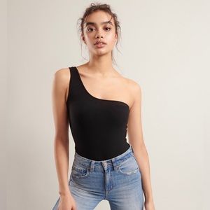 One Shoulder Black Bodysuit